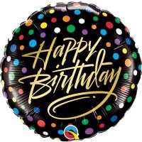 18" Birthday Gold Script & Dots Foil Balloons