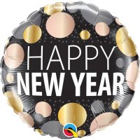 18" Happy New Year Metallic Dots Foil Balloons