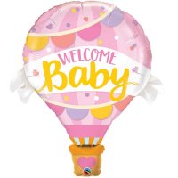 Welcome Baby Pink Hot Air Balloons Shape Balloons
