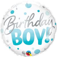 18" Birthday Boy Blue Dots Foil Balloons