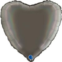 18" Grabo Rainbow Holographic Platinum Grey Heart Foil Balloons