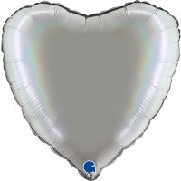 18" Grabo Rainbow Holographic Platinum Pure Heart Foil Balloons