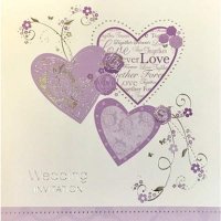 Lilac Hearts Wedding Invitation Cards 6pk