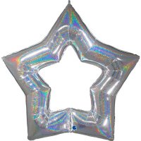 48" Silver Linky Star Glitter Holographic Balloons