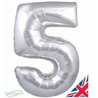 34" Oaktree Silver Number 5 Shape Balloons