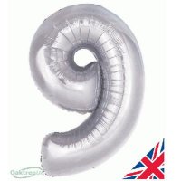 34" Oaktree Silver Number 9 Shape Balloons