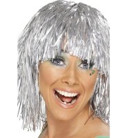 Metallic Silver Cyber Tinsel Wigs