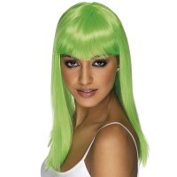 Neon Green Glamourama Wigs With Fringe