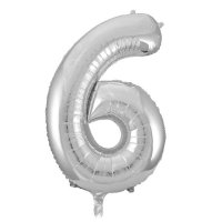34" Unique Silver Glitz Number 6 Supershape Balloons