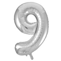 34" Unique Silver Glitz Number 9 Supershape Balloons