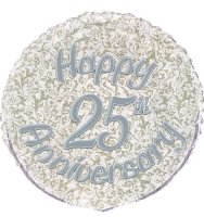 18" 25th Silver Anniversary Prismatic Foil Balloons