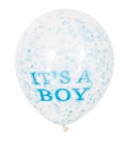 12" Its A Boy Latex Balloons With Blue Confetti 6pk