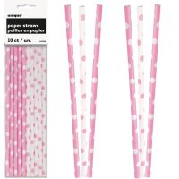 Lovely Pink Polka Dot Paper Straws 10pk