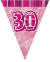Age 30 Pink Glitz Flag Bunting
