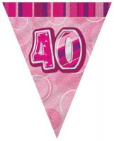 Age 40 Pink Glitz Flag Bunting