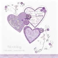 Lilac Hearts Wedding Evening Invitation Cards 6pk