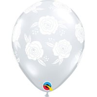11" Diamond Clear Roses In Bloom Latex Balloons 25pk