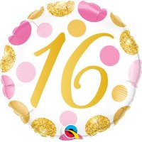 18" 16th Pink And Gold Dots Foil Balloons