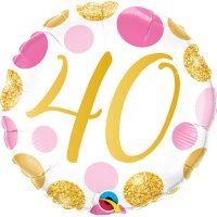 18" 40th Pink And Gold Dots Foil Balloons
