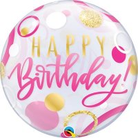 22" Birthday Pink & Gold Dots Single Bubble Balloons