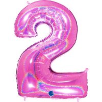 40" Grabo Pink Holographic Glitter Number 2 Shape Balloons