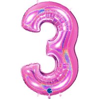 40" Grabo Pink Holographic Glitter Number 3 Shape Balloons