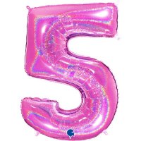40" Grabo Pink Holographic Glitter Number 5 Shape Balloons