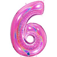 40" Grabo Pink Holographic Glitter Number 6 Shape Balloons