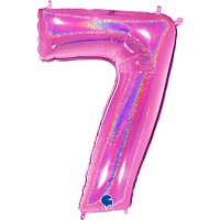 40" Grabo Pink Holographic Glitter Number 7 Shape Balloons