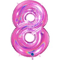 40" Grabo Pink Holographic Glitter Number 8 Shape Balloons