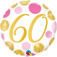 18" 60th Pink And Gold Dots Foil Balloons