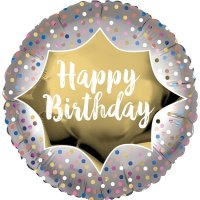18" Happy Birthday Satin Gold Burst Foil Balloons