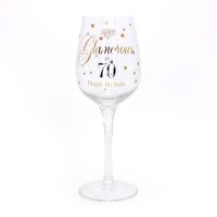 Glamorous At 70 Happy Birthday Wine Glass