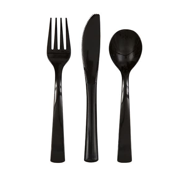Black Assorted Cutlery 18pk - Click Image to Close
